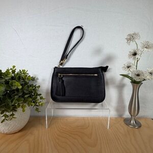 Black Wristlet Clutch Tassel Zip Top Pocket‎ Small Bag Handbag Purse